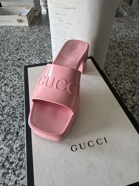 Gucci Pink Rubber Platform Mule Sandal